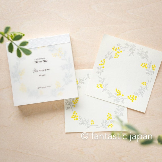 Hütte paper works 活版メモパッド -ミモザ- - Etsy 日本