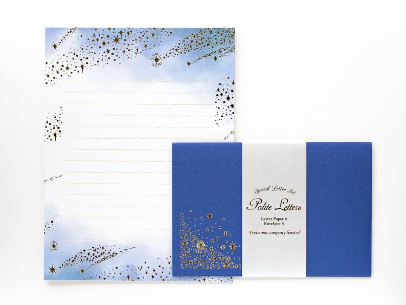 Gold foiled Letter Writing set Polite letters stardust by Tsutsumu company limited / made in Japan image 9