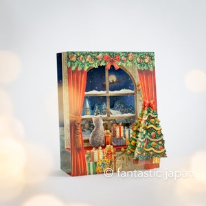 Weihnachtskarte Pop-up Karte -Windowside Katze zur heiligen Nacht-