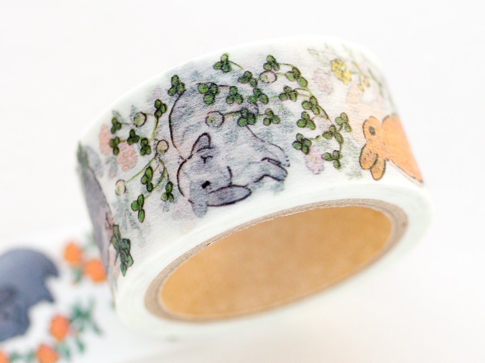 Masking Tape rabbits in the Flower by Schinako Moriyama / Etsy Canada