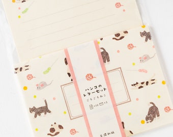 Playing cats writing letter set / Mino Washi / japanese stationery / japanese writing paper / made in Japan