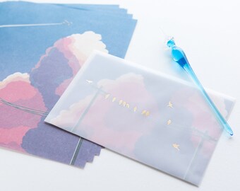 Translucent  Scenery Letter Writing set -Sunset and Birds- by Tsutsumu company limited / Tracing paper envelope /made in Japan