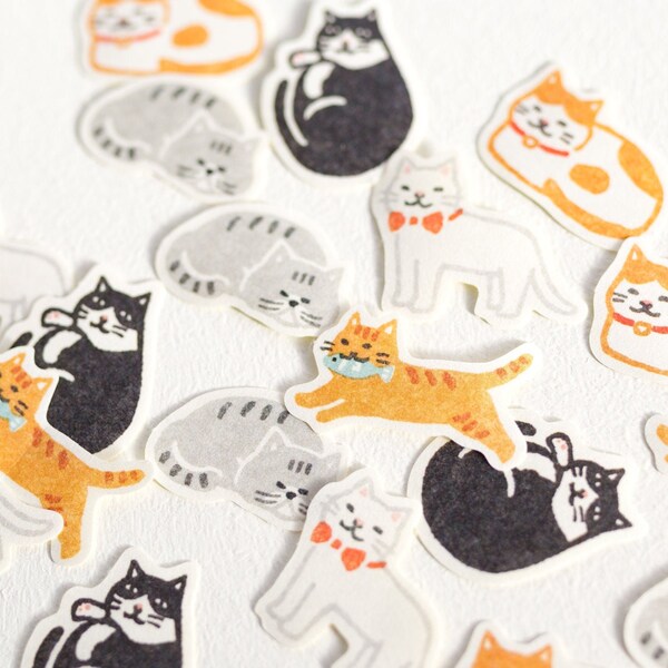 Japanese washi flake stickers/ cats / Japanese sticker for planner, scrapbooking, journal, snail mail