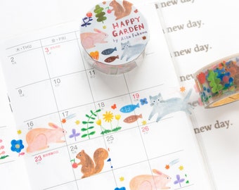 Transparent masking tape / tearable matte finish cellophane tape -happy garden- by aiko fukawa / cozyca products