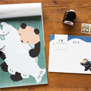 Bloc de notas y sobres washi japoneses -oso de Masao Takahata- / productos Cozyca / Hyogensha / hecho en Japón