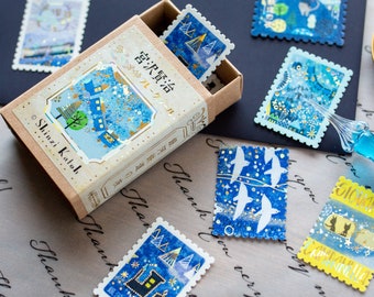 Postage flake stickers in a match box -The Night of the Milky Way Train-