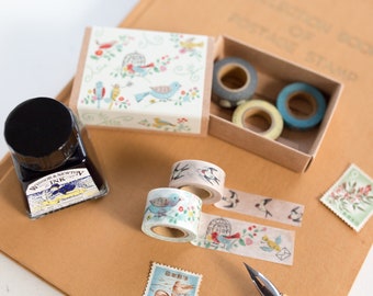 Tiny washi tape set in a small box -little bird- / Shinzi Katoh designed washi tape / set of 5 / made in Japan
