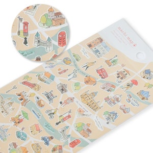 MIND WAVE Sticker / Stadt Karte -Stadt mit rotem Bus-