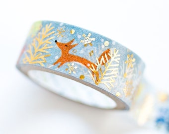 Gold foil glittering Masking Tape -Snow Crossing- / Shinzi Katoh designed washi tape / Japanese stationery/ made in Japan