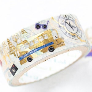 glittering Masking Tape -Travel vehicle- / Shinzi Katoh designed washi tape / Japanese stationery/ made in Japan