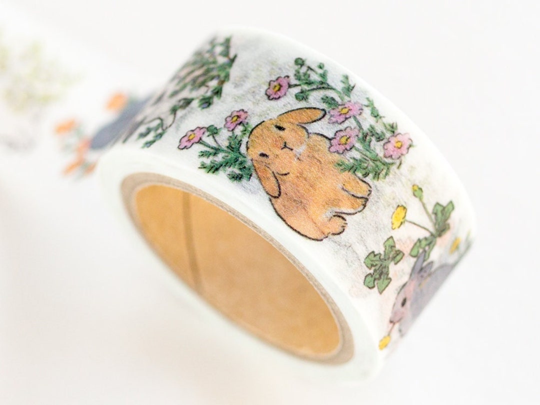 Masking Tape rabbits in the Flower by Schinako Moriyama / Etsy Canada