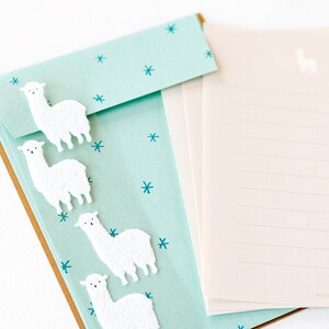 Papel de carta y sobres japoneses con pegatina de alpaca de Midori / Productos DESIGNPHIL / Juego de cartas de escritura japonesa / Hecho en Japón