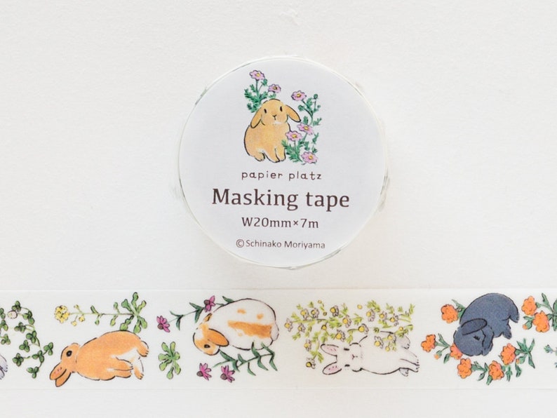 Masking Tape rabbits in the Flower by Schinako Moriyama / Etsy Canada