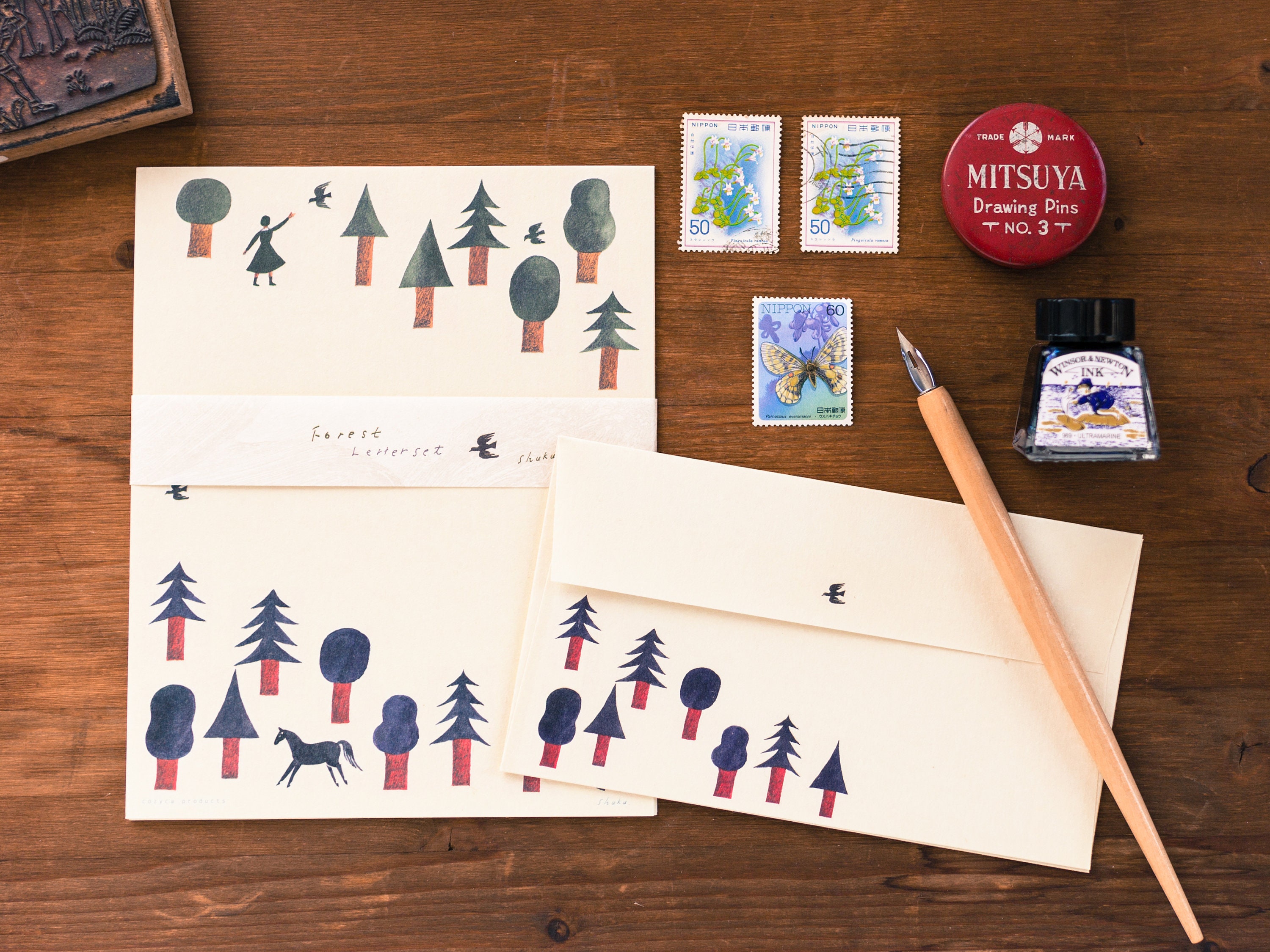 Japanese Letter Writing Set forest by NishiShuku/ Mino Etsy