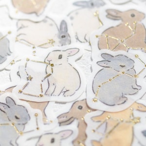 Adesivos de flocos de washi - Coelho e Constelação - desenhados por Shinako Moriyama