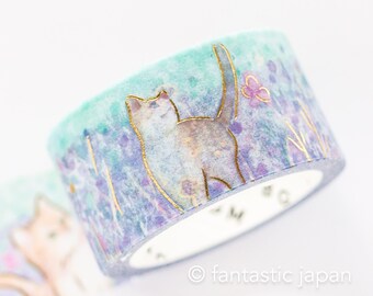 Gold foil Masking Tape / cat and flower -little friends-