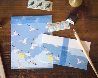 Japanese Writing Letter Set -Seagulls- by Emily Burningham / Mino Washi / cozyca products/ Japanese washi paper letter set /made in Japan