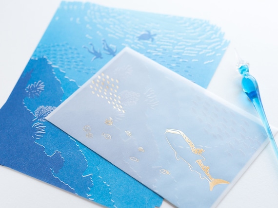 Translucent  Scenery Letter Writing set -Sea- by Tsutsumu company limited / Tracing paper envelope /made in Japan