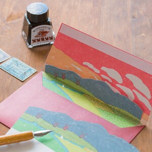 Japanese Letter Writing set -Land scape "Sunset"- by EL COMMUN / MATOKA brand/ made in Japan