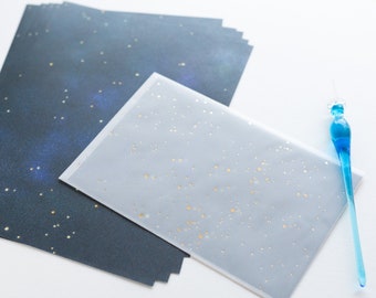 Translucent  Scenery Letter Writing set -Night sky and stars- by Tsutsumu company limited / Tracing paper envelope /made in Japan