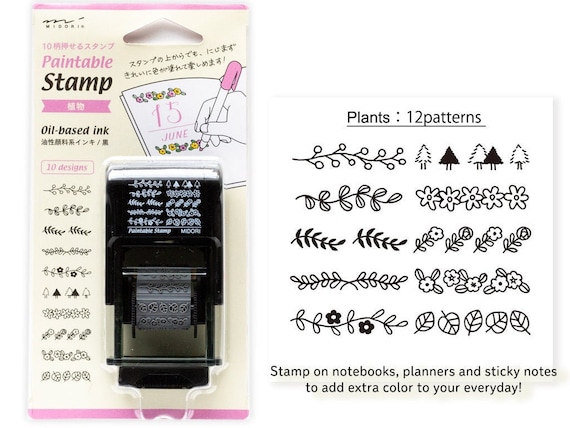 MIDORI Paintable Stamp 12 Designs plants Pattern/ Self-inking