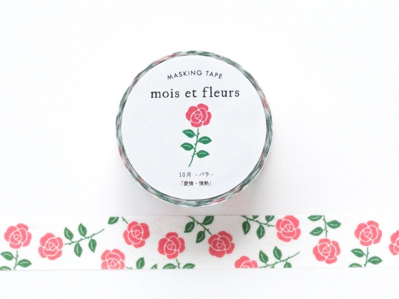 EL COMMUN Masking Tape mois et fleurs rose / botanical washi tape / made in Japan image 7