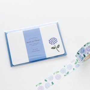 Juego de tarjetas de notas de nombre tipográficas / mois et fleurs -hortensia- de EL COMMUN/ juego de 3 / mini sobres y notas