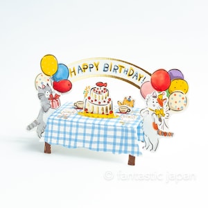Pop-up Greeting card "Happy birthday -cats party table- "