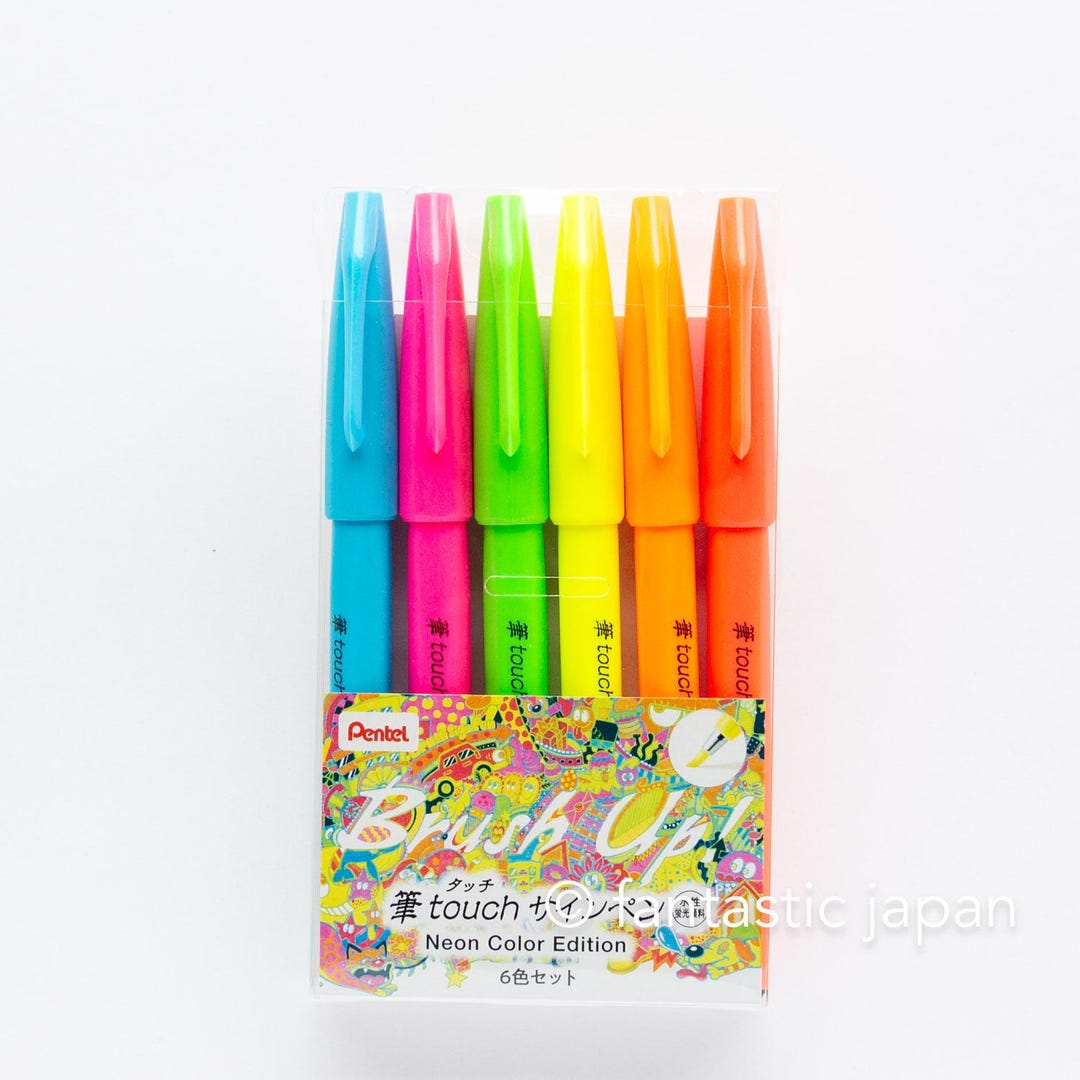Pentel Fude Touch Brush Sign Pen - Set of 6 Neon Color- - Etsy