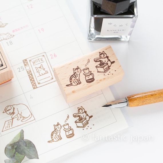 Coffee Cup Cat Wooden Stamp Coffee Cup Cat Wooden Stamp