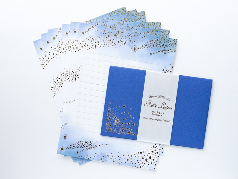 Gold foiled Letter Writing set Polite letters stardust by Tsutsumu company limited / made in Japan image 10