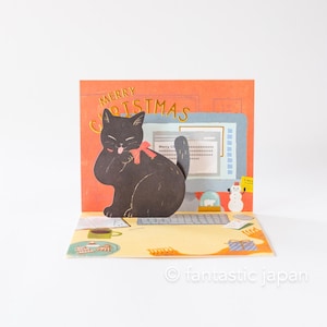 Christmas pop card / Mischievous Cat -Computer-