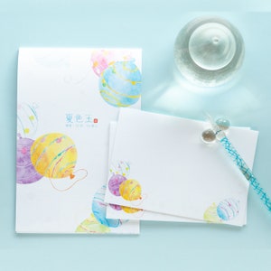 Bloc de notas y sobres para escribir con papel washi japonés (globo de agua de verano)