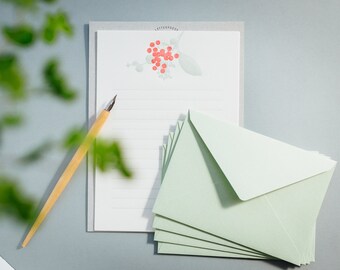 Letter Press Briefset -roter Blumenstrauß-