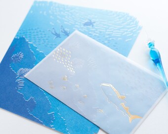 Translucent  Scenery Letter Writing set -Sea- by Tsutsumu company limited / Tracing paper envelope /made in Japan