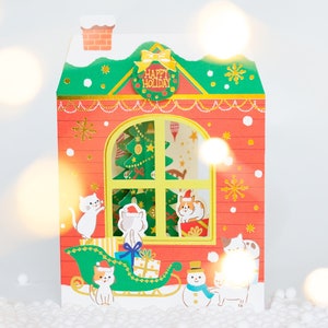 Kartka świąteczna "Domek dla kota -domek z oknem-" / NEKO NEKO NEKO / Kartka świąteczna z kotem /Kartka okolicznościowa Hallmark /japońskie artykuły piśmiennicze