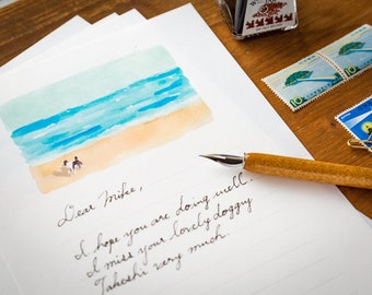 Japanese Stationery Set -Sky and Sea series- "dog on the seashore"- by SCOPE / illustration by Koeda Nishihara / made in Japan