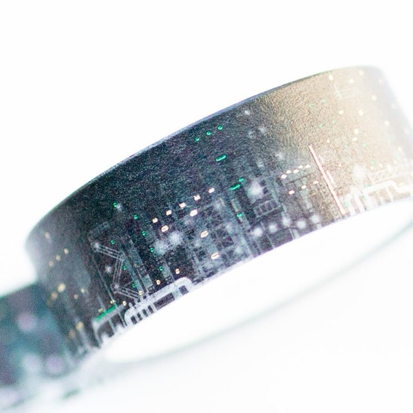 Gold foil Masking Tape -factory- / night industrial district / world craft washi tape / Japanese stationery