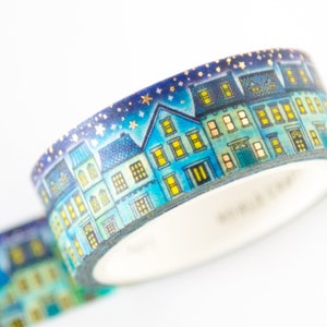 Gold foil glittering Masking Tape -Night town- / world craft washi tape / Japanese stationery