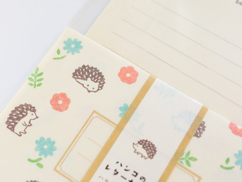 Hedgehog writing letter set / Mino Washi / japanese stationery / japanese writing paper / made in Japan image 4