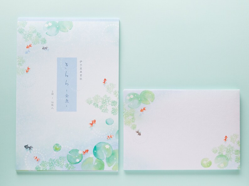 Japanese Washi Writing Letter Pad and Envelopes gold fish / traditional Iyo Washi paper / made in Japan image 7