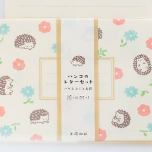 Hedgehog writing letter set / Mino Washi / japanese stationery / japanese writing paper / made in Japan image 5