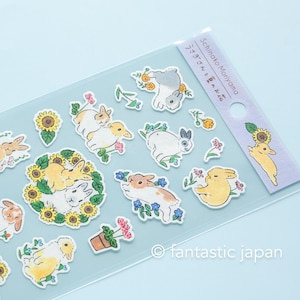Adesivo washi de Schinako Moriyama -Coelhos e flores de verão-