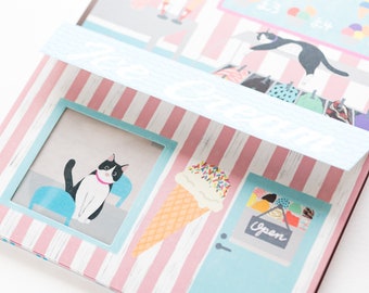 Letter Writing set -a cat by the window at "Ice cream shop"- by tsutsumu company /  Japanese writing letter set /made in Japan