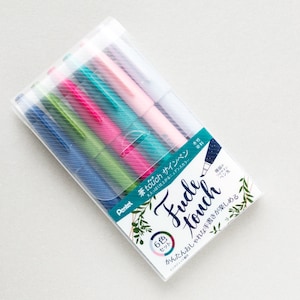 Pentel Fude Touch Brush Sign Pen, japanischer Stift, - 6er Set- rauchige Farbe -