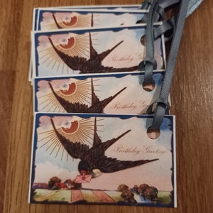 Mini étiquette cadeau vintage oiseau anniversaire -