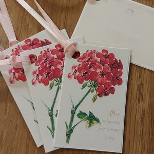 Mini étiquette cadeau vintage fleurs d'anniversaire pour carte postale -