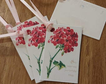 Vintage Birthday flowers Postcard gift tag -