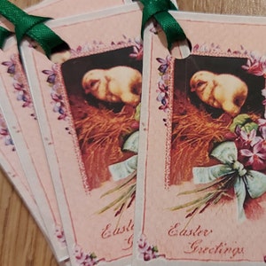 Mini-étiquette cadeau vintage pour cartes postales de Pâques - Voeux de Pâques (paquet de 5)