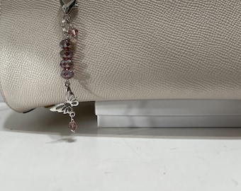 Sale-Lavender Crystal Silver Butterfly Purse Charm/Zipper Pull #504